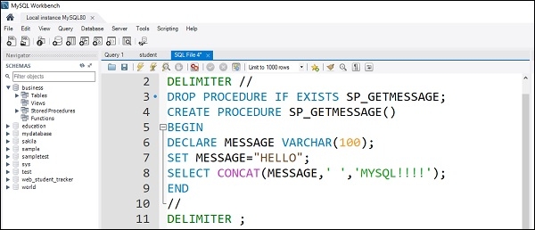 使用 MySQL Workbench 创建存储过程?
