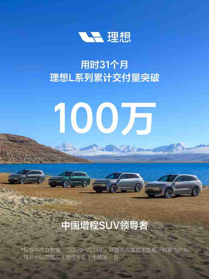 理想汽车:用时31个月,累计交付量突破100万