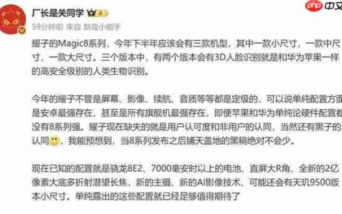 荣耀 Magic8 系列配置曝光 有小尺寸机型续航影像再提升