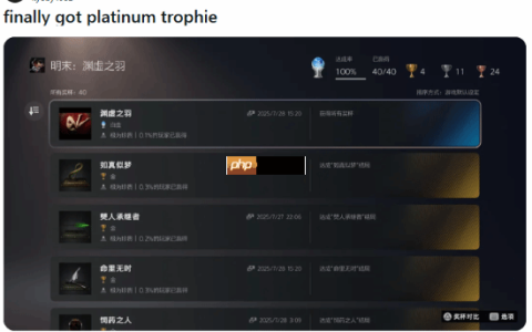 《明末渊虚之羽》发售仅5天 已有2.8%的玩家获得白金杯！