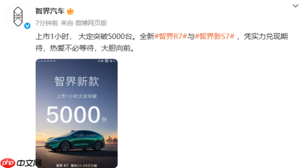 22.98万元起!新款智界R7/S7上市1小时大定突破5000台