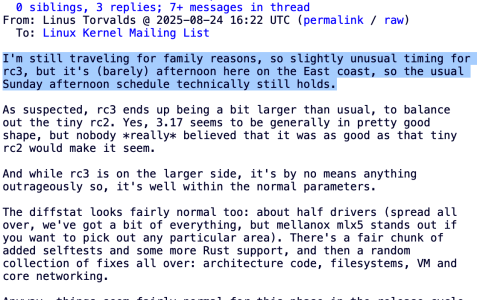 Linux 6.17-rc3 发布