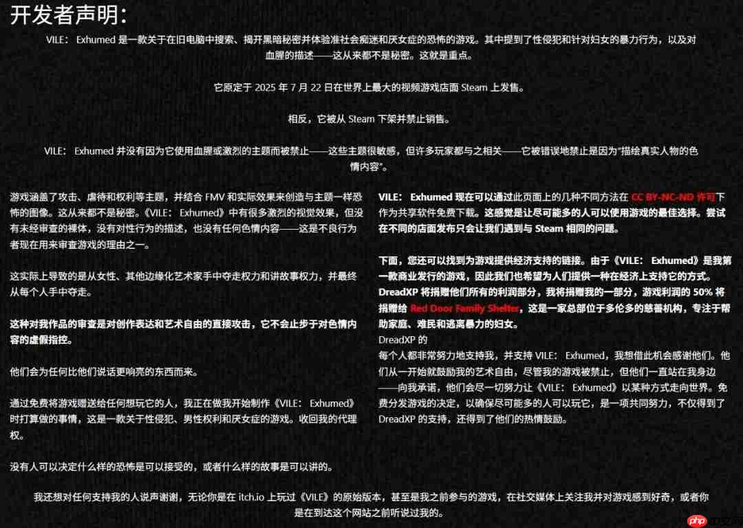 “这是对审查制度的反击” 被Steam下架的恐怖游戏免费发布