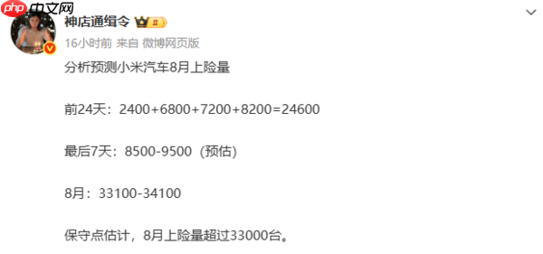 不止3万台?曝小米汽车8月上险量保守估计超33000台