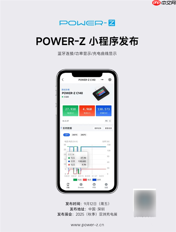 快充测试工具POWER-Z小程序官宣:支持蓝牙连接、功率显示
