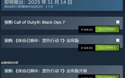 《使命召唤：黑色行动7》国区348元 B测10月3日开启