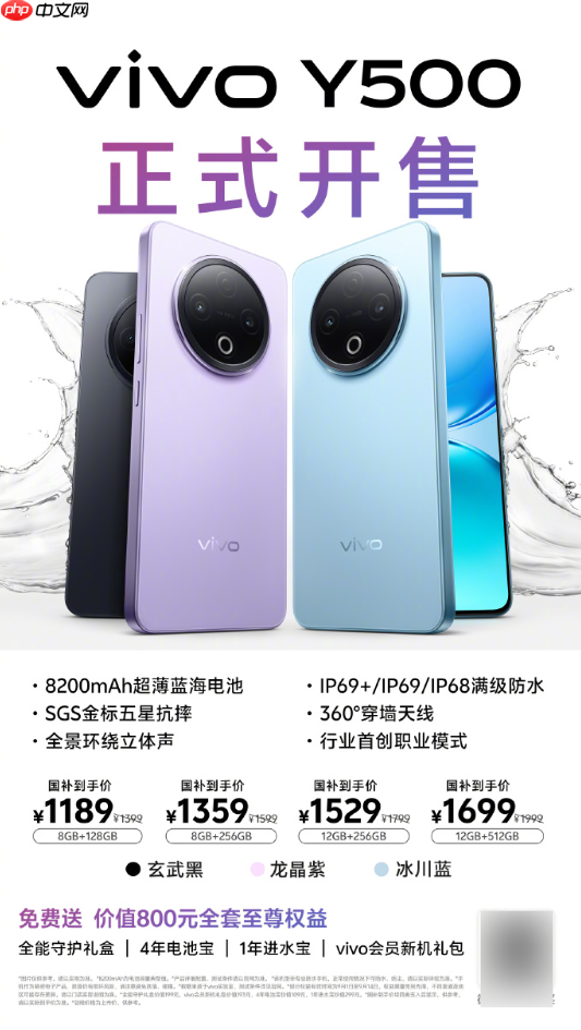 1399元起 vivo Y500开售:8200mAh电池 史上最强续航