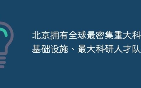 北京拥有全球最密集重大科技基础设施、最大科研人才队伍