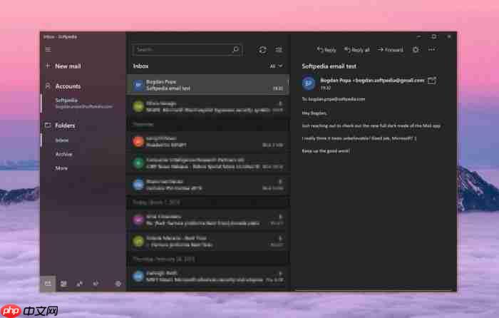 微软面向所有Win10 Mail用户开放Dark主题