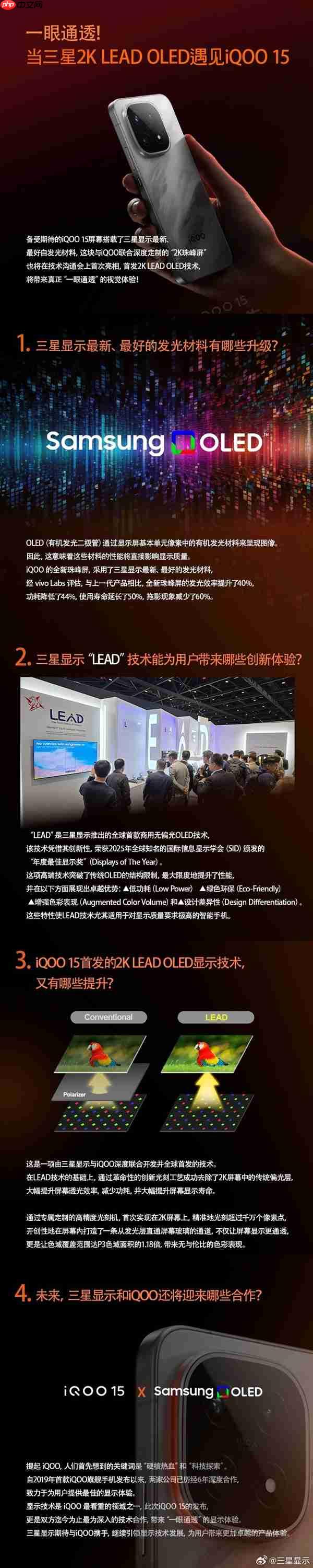 iQOO 15全球首发三星M14 2K珠峰屏:史上最好的2K屏