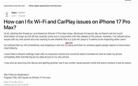 iPhone17系列与Air搭载自研N1芯片，疑出现Wi-Fi断连问题