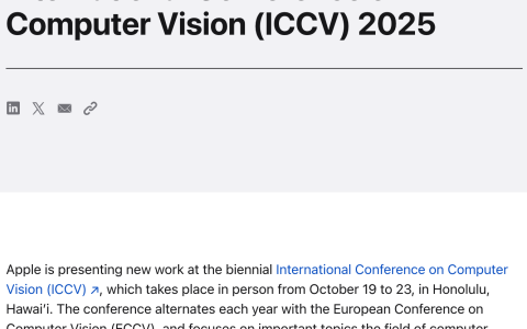 苹果将在 ICCV 2025 展示多项前沿视觉研究成果