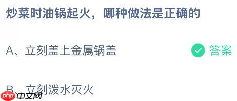 炒菜时油锅起火哪种做法是正确的?蚂蚁庄园今日答案最新10.17