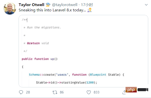 Laravel可以优雅的修改默认自增ID开始值了!
