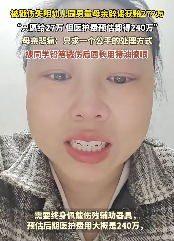 被戳伤失明男童母亲辟谣获赔272万:只愿给27万,但医护费预估都得240万 - 创想鸟