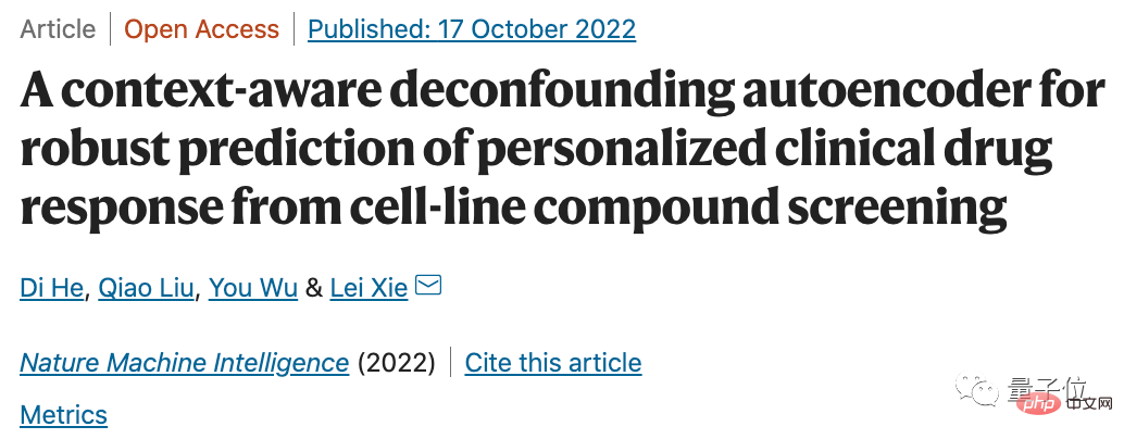 华人团队成功开发AI预测癌症患者适用药物,成果发表在Nature子刊上