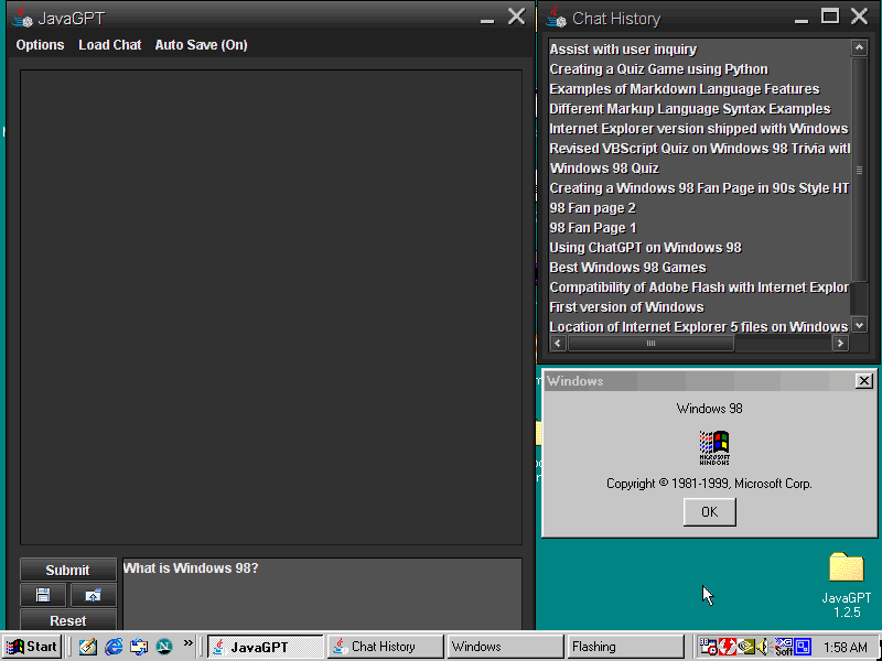古董 Windows 98 也能玩转 ChatGPT,开发者打造 JavaGPT