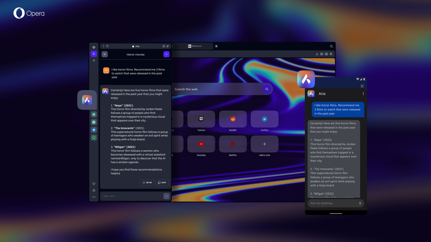 对标 Edge,Opera 浏览器推出集成 ChatGPT 的 AI 侧边栏