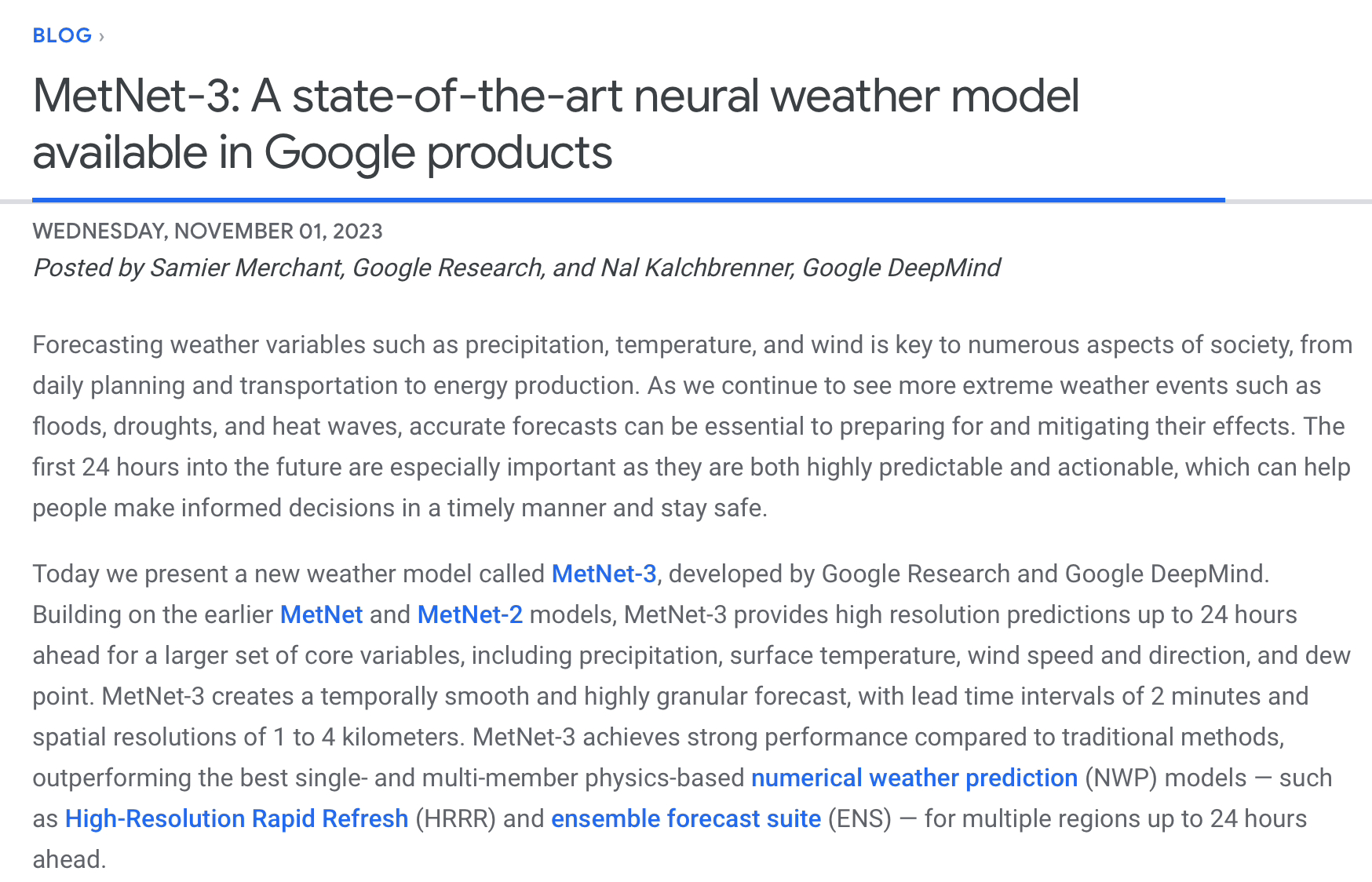 谷歌推出“先进天气预报 AI”MetNet-3,号称预测结果超过传统物理模型