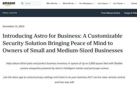 用智能机器人对抗盗窃等犯罪 亚马逊推出Astro for Business
