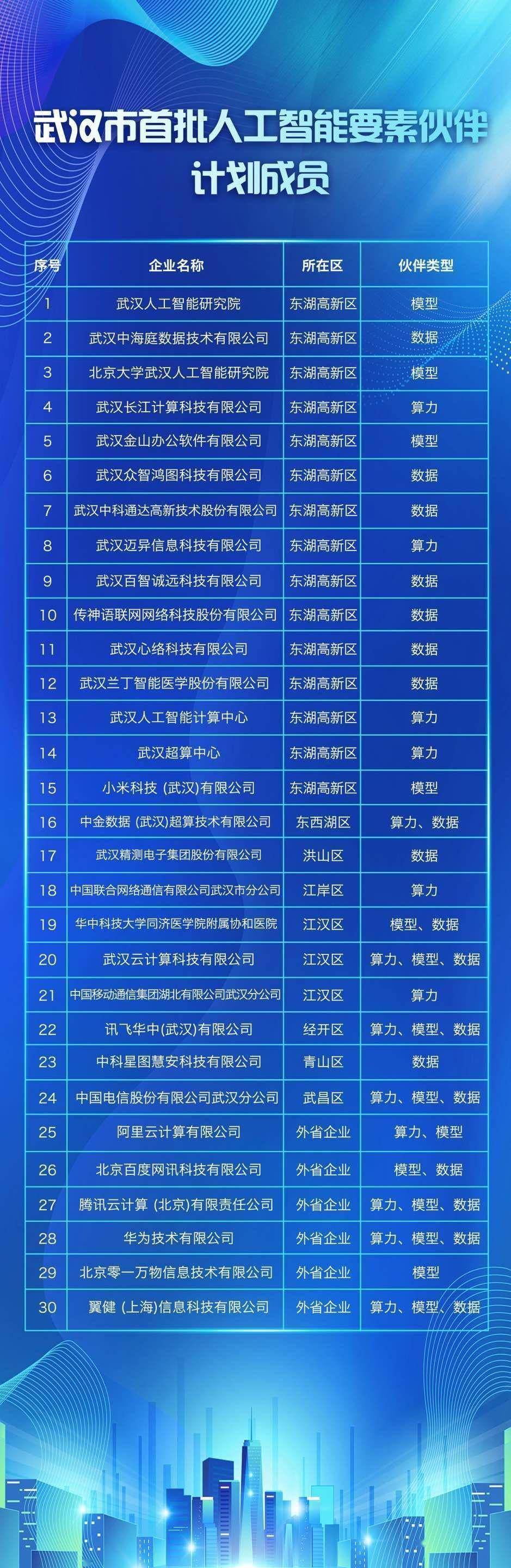武汉揭晓首批“人工智能伙伴”名单,30家机构获选