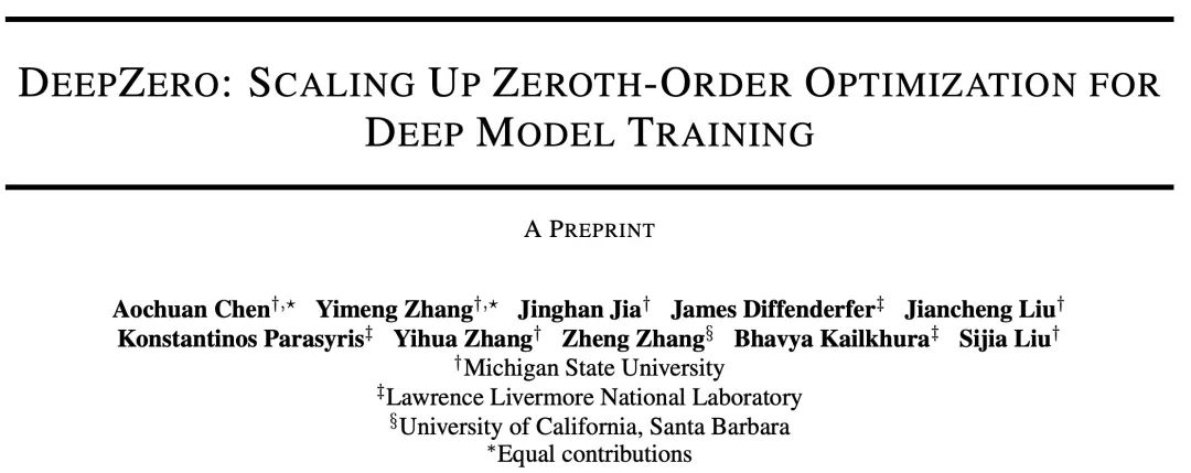 ICLR 2024 | 首个零阶优化深度学习框架,MSU联合LLNL提出DeepZero