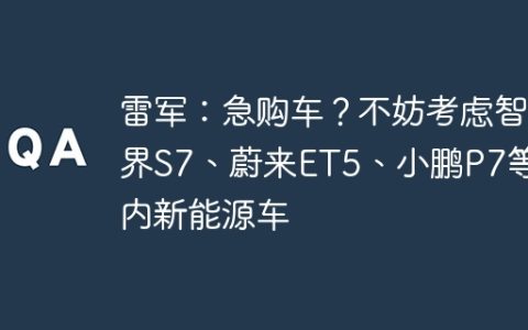雷军：急购车？不妨考虑智界S7、蔚来ET5、小鹏P7等国内新能源车