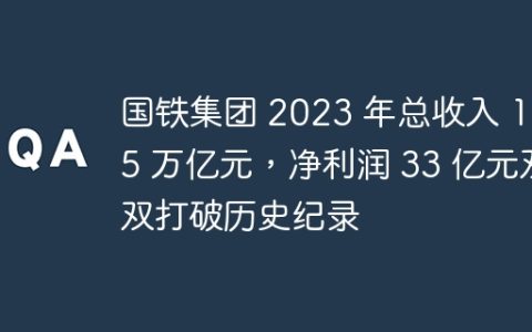 国铁集团 2023 年总收入 1.25 万亿元，净利润 33 亿元双双打破历史纪录