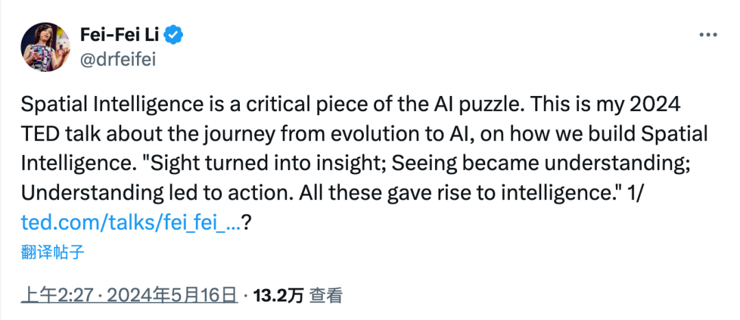 李飞飞解读创业方向「空间智能」,让AI真正理解世界