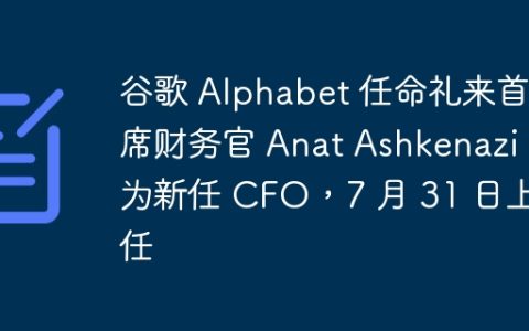 谷歌 Alphabet 任命礼来首席财务官 Anat Ashkenazi 为新任 CFO，7 月 31 日上任