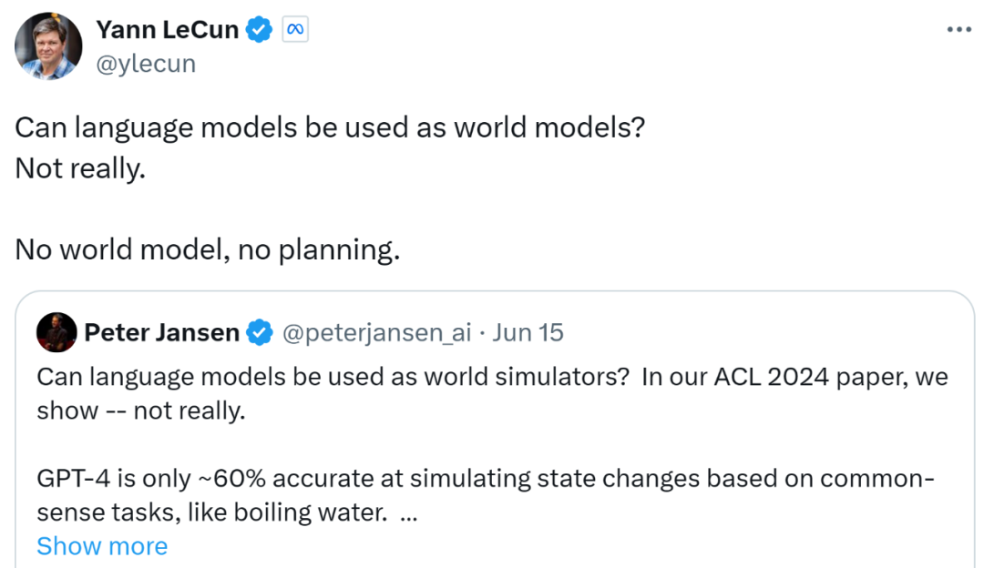 ACL 2024论文盖棺定论:大语言模型≠世界模拟器,Yann LeCun:太对了