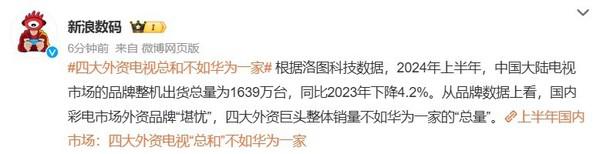 日子难过!上半年四大外资电视出货总和不如华为一家