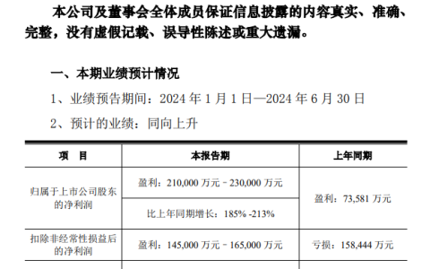 京东方 A 预计 2024 上半年净利润 21-23 亿元同比增长 185-213%