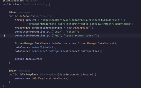 使用 Java Spring Boot 和 JdbcTemplate 配置 JDBC 以连接到 Databricks