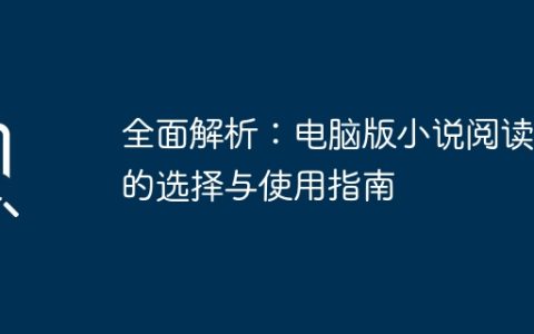 全面解析：电脑版小说阅读器的选择与使用指南