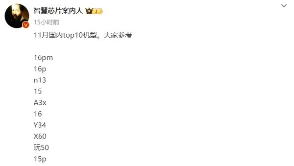 国内有钱人真多!11月国内手机销量TOP10:苹果16 Pro系列真抢手