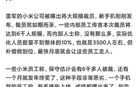 小米高管发文辟谣！否认“小米年底裁员”传闻