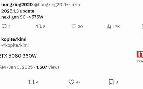 英伟达 GeForce RTX 5090/5080 显卡功耗新爆料：分别为 575W / 360W