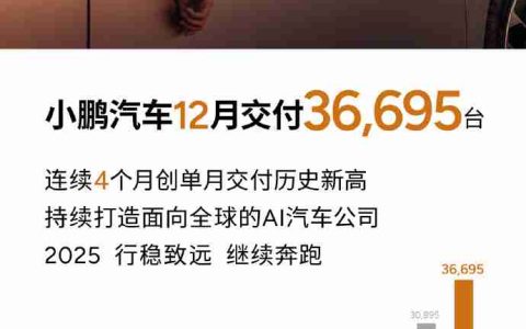 小鹏汽车2024年12月交付36695台，MONA M03交付超1.5万台