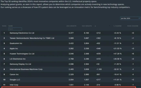 BOE（京东方）位列2024 IFI专利授权排行榜全球第12位 创新硕果赋能产业升级新突破