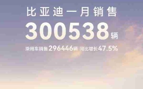 比亚迪公布1月份销售数据 共销售300538辆同比大增