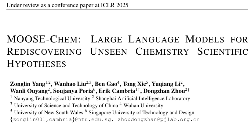 LLM自主发现发表在Nature上的科学假设?ICLR 2025 论文MOOSE-Chem深度解析