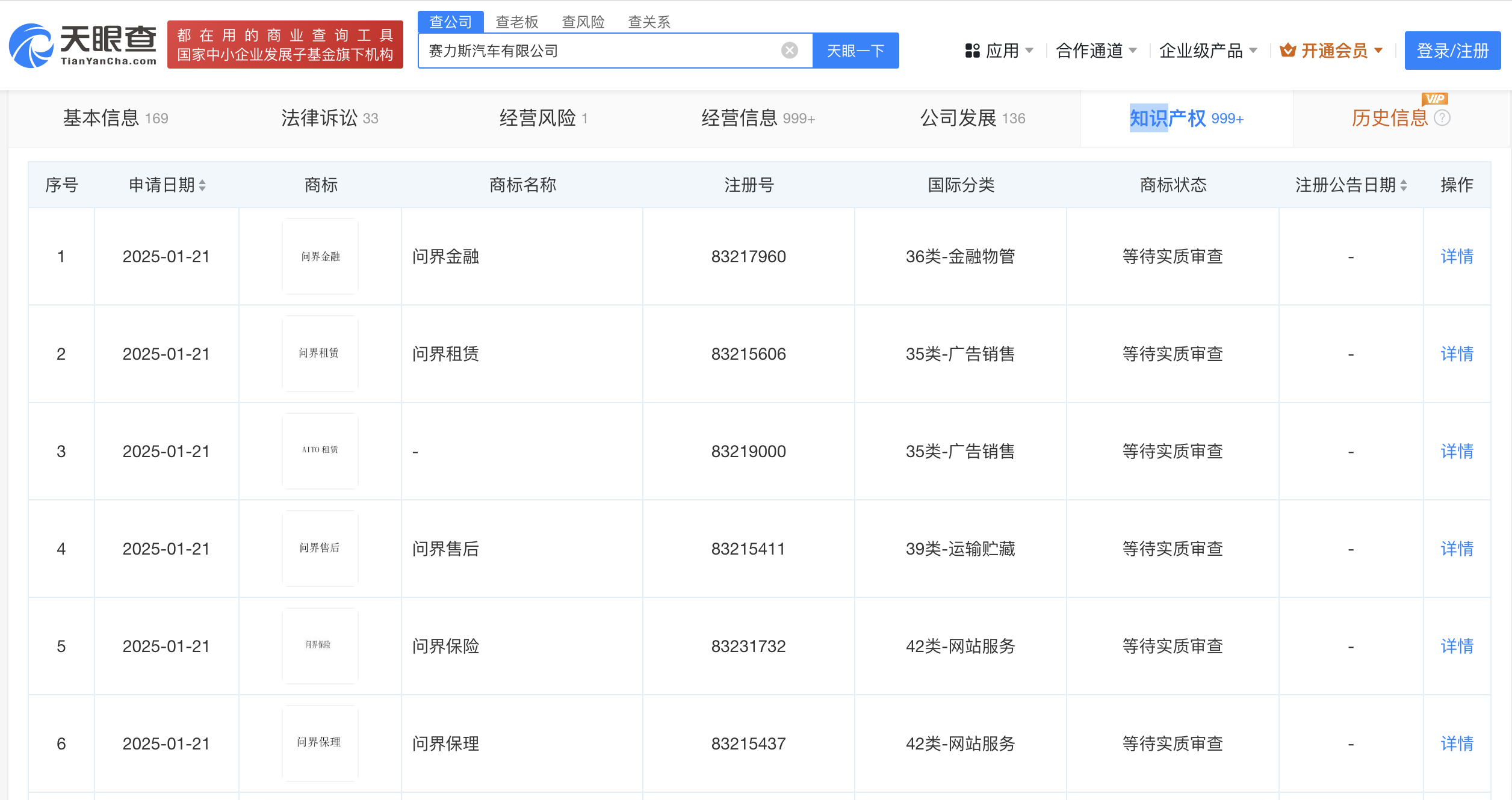 赛力斯申请“问界租赁”等商标,状态为等待实质审查