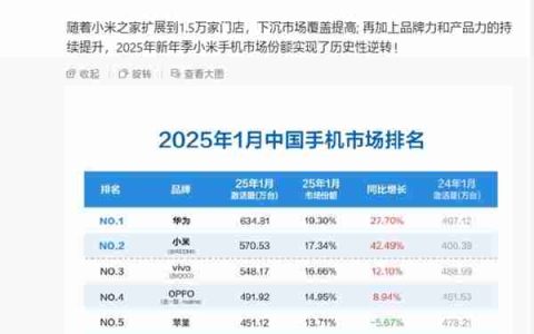 暴涨42%！卢伟冰：2025新年季小米手机份额实现历史性逆转
