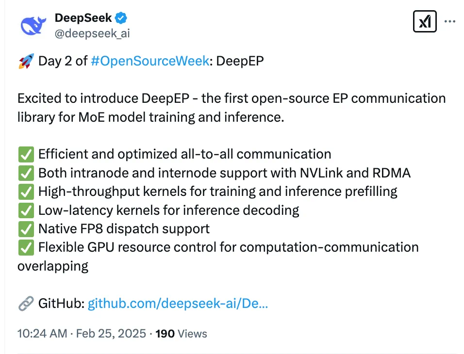 刚刚,DeepSeek开源MoE训练、推理EP通信库DeepEP,真太Open了!