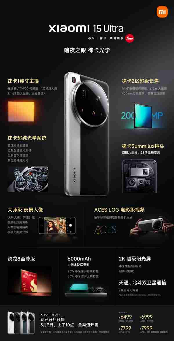 没涨价!小米15 Ultra售价公布:6499元起 3月3日10点正式发售