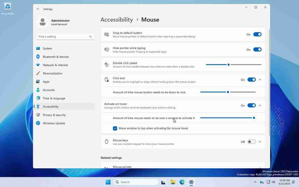 微软 Windows Server 预览版迁移鼠标选项至设置:进一步淘汰控制