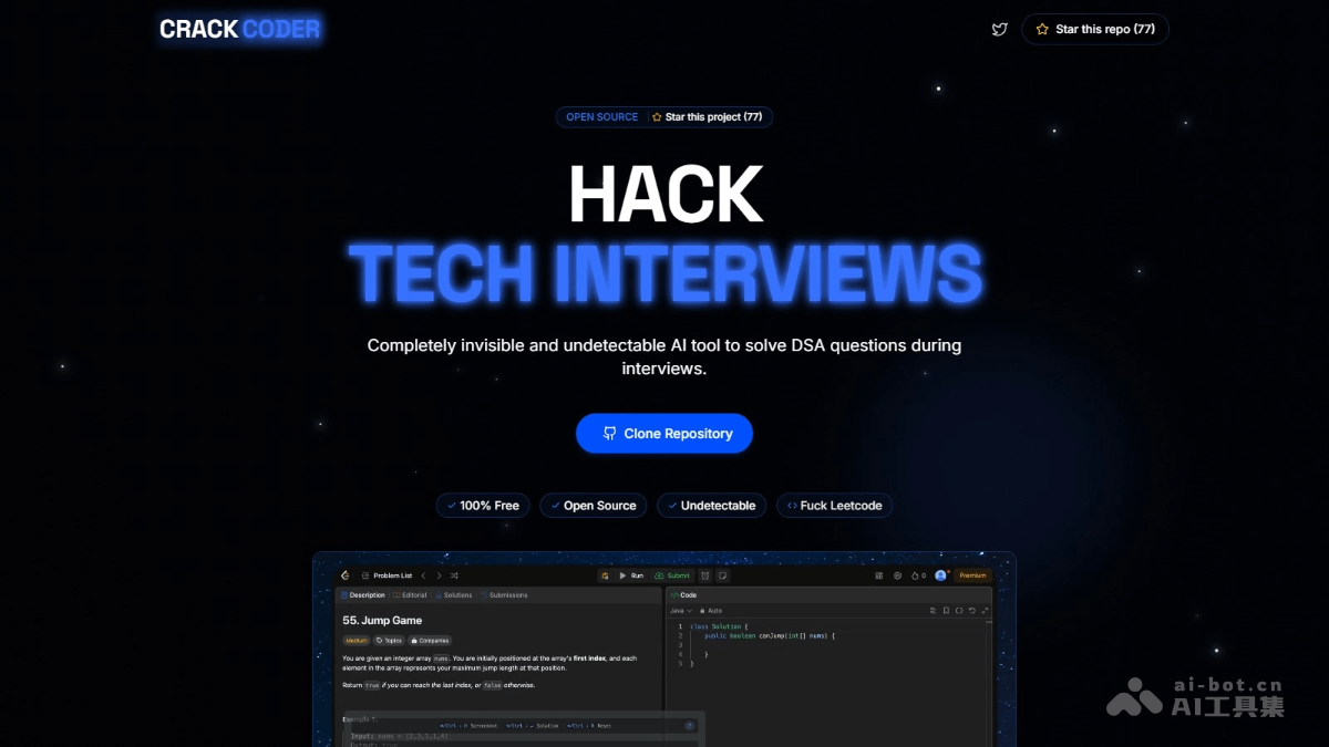 Crack Coder— AI技术面试工具，提供实时编程问题支持