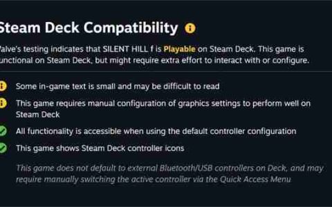 《寂静岭f》通过SteamDeck认证 运行存在部分限制
