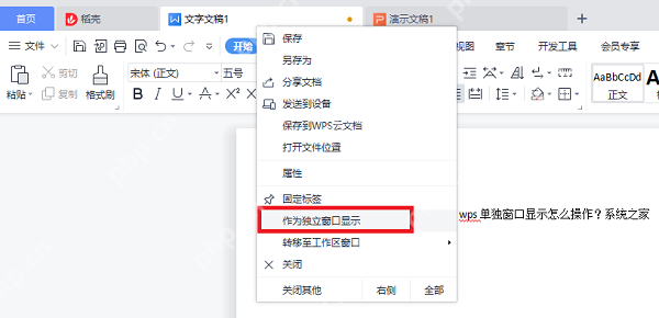 WPS如何设置独立窗口显示?